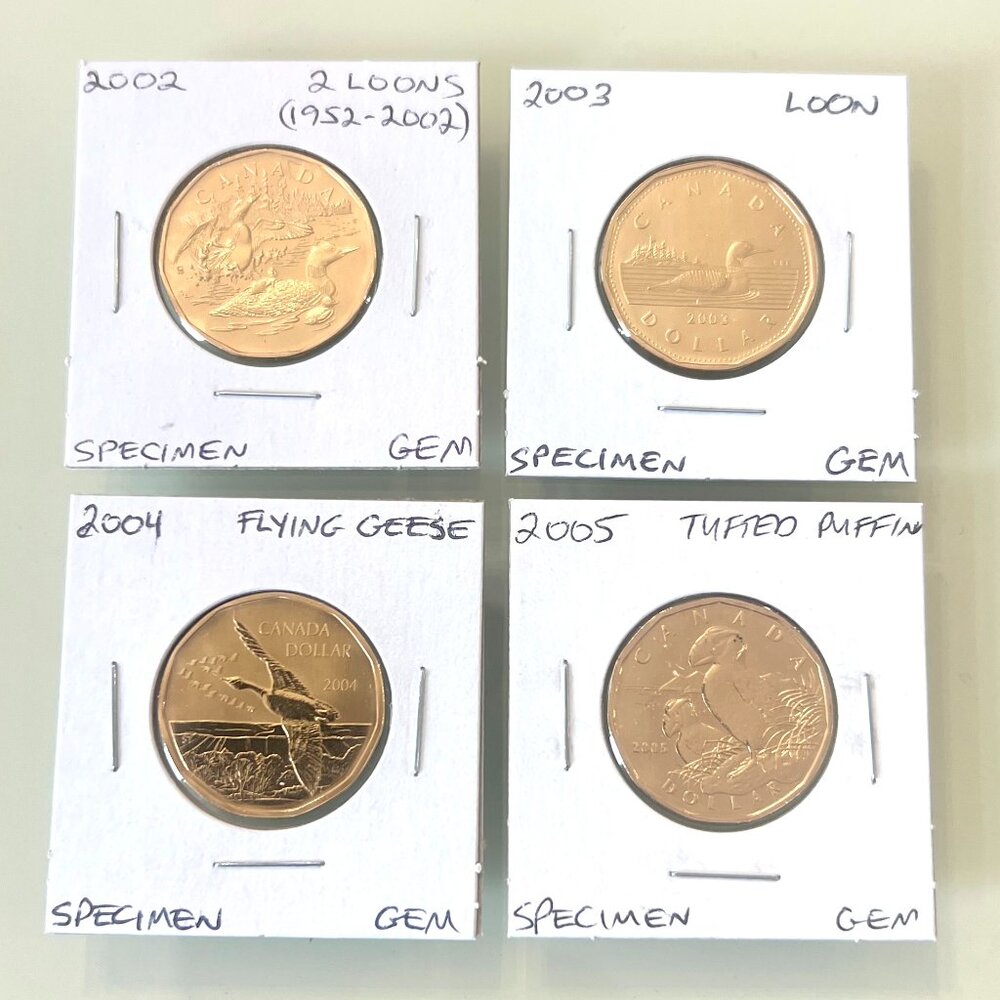 2002, 2003, 2004 and 2005 Canada Special Edition Specimen $1 Dollar Loonies!